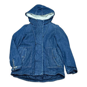 SoAllure Jacket Womens 42 Blue Denim Sherpa Lined Hooded Zip Snap Made in Italy